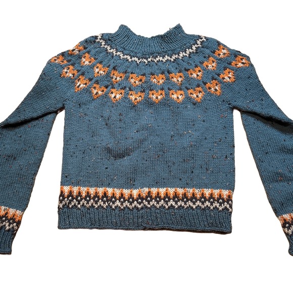 Kids Handemade Nordic Fair Isle Fox Design Wool Pullover Children's 15"W x 16" L - Picture 5 of 5